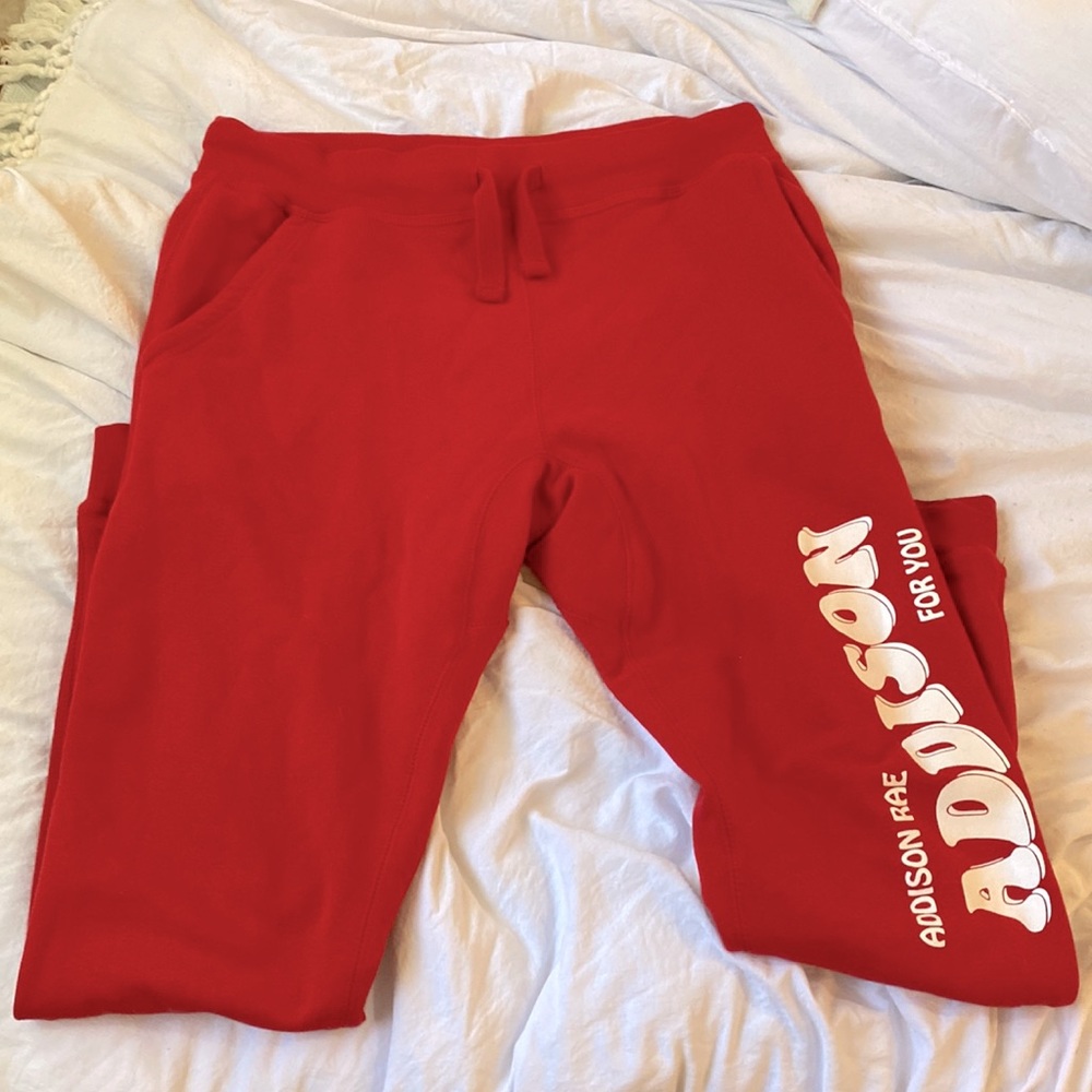 Red Addison Rae sweat pants